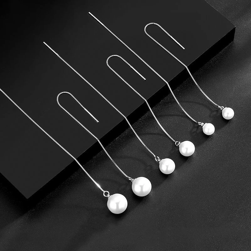 925银仿珍珠耳饰 耳线女气质耳环高级感长款流苏耳坠小众设计