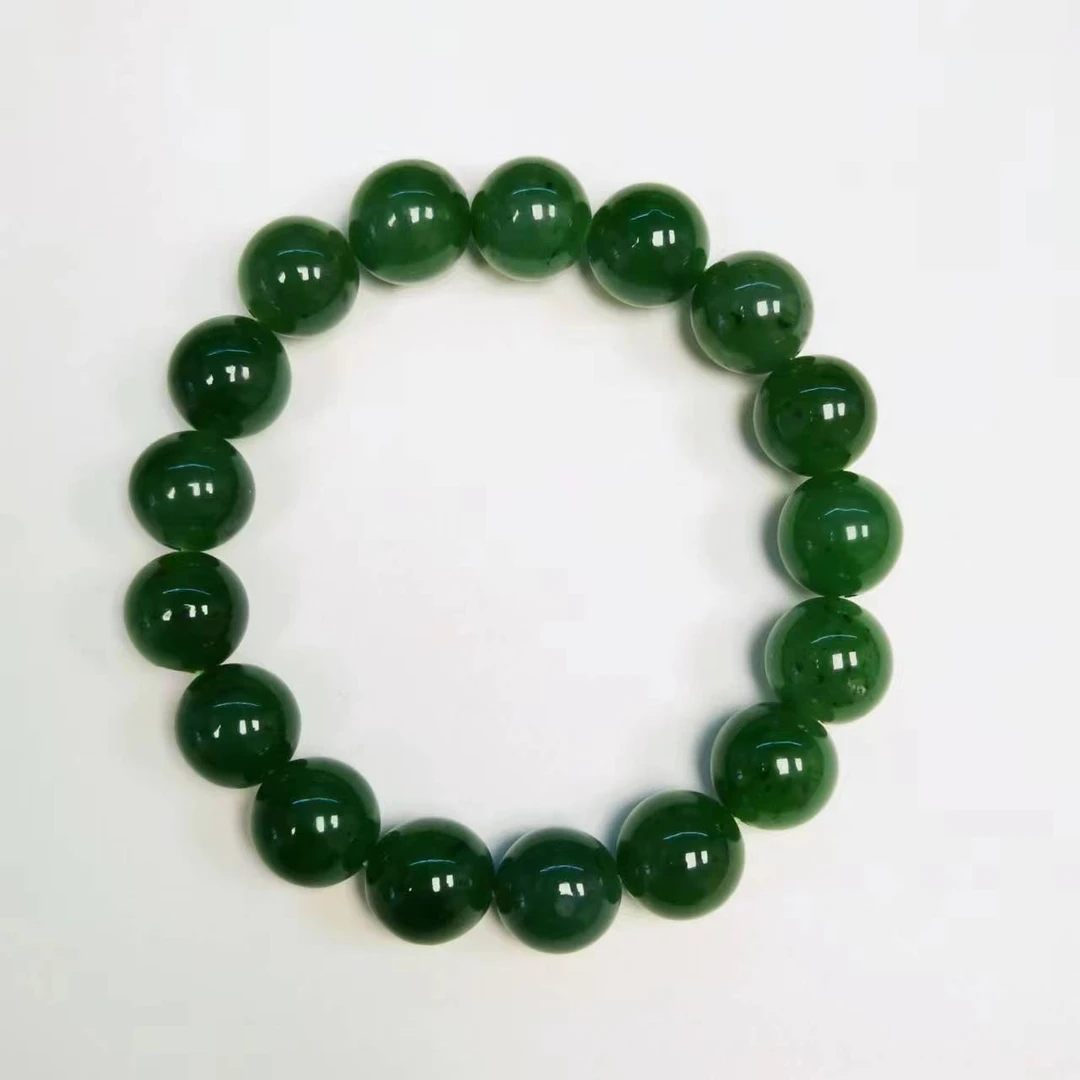 【巴基斯坦】0504-JBTCP22 天然和田玉碧玉手串11-12mm菠菜绿国际馆