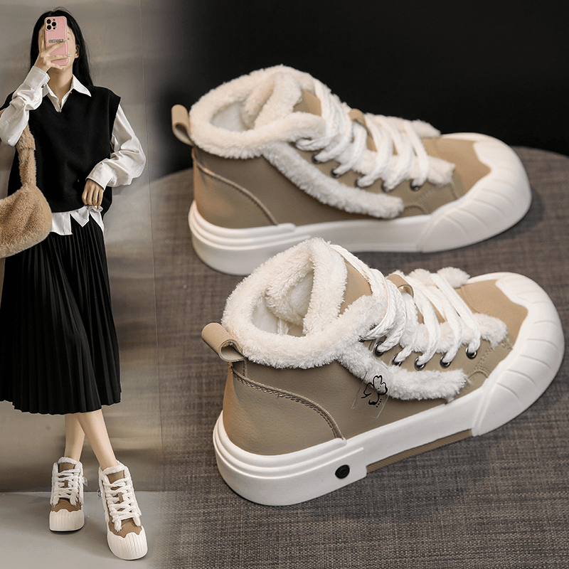 冬季女鞋ins百搭防寒保暖厚底高帮加绒加厚平底女鞋2023新款爆款