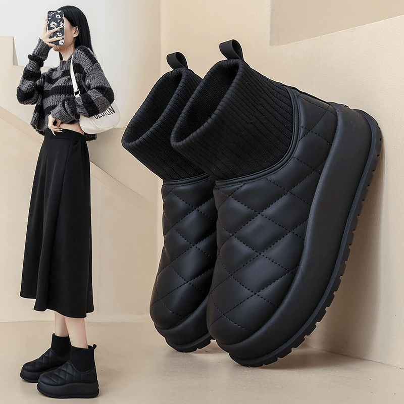 菱格厚底雪地靴女2023年新款冬季加绒保暖加厚防水面包鞋女棉靴潮