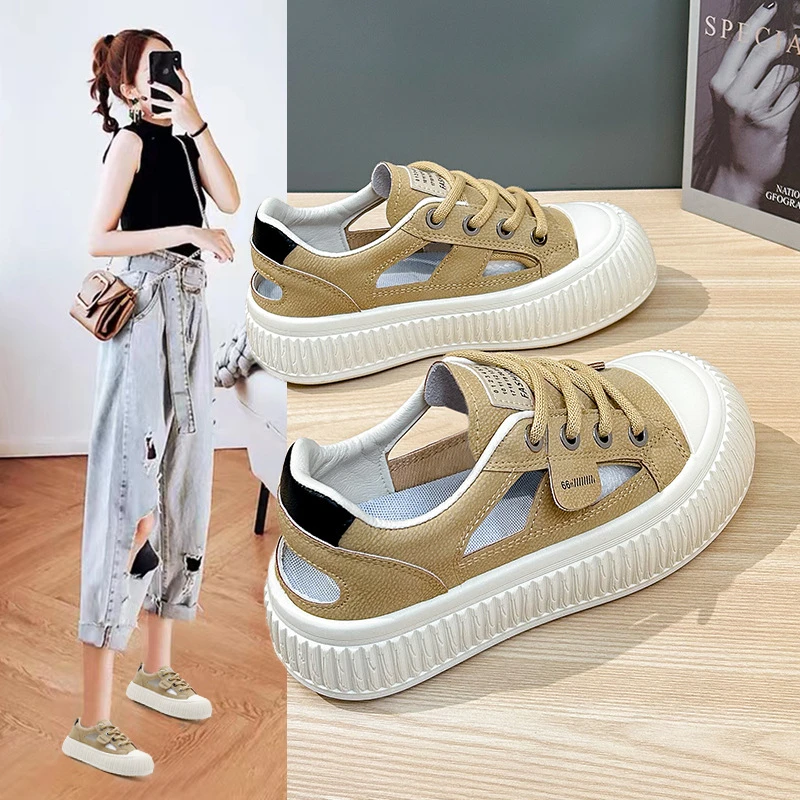 2024夏季新款韩ins透气小白鞋女镂空休闲板鞋厚底百搭松糕女鞋