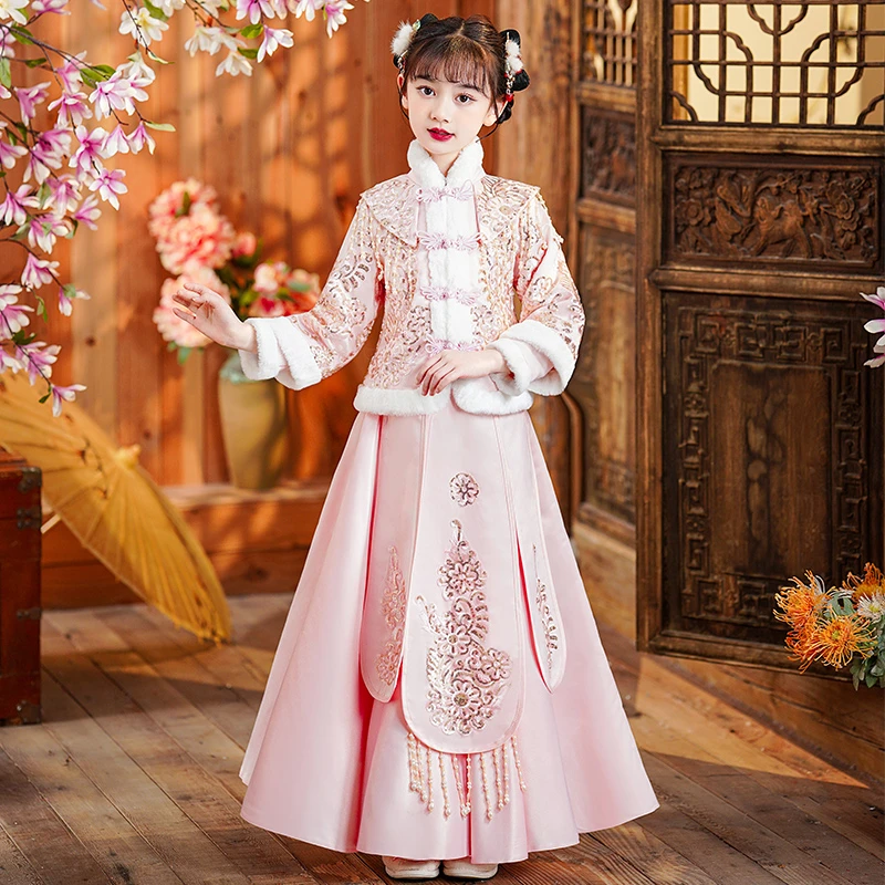 汉服冬款女童拜年服加绒冬装儿童过年服中国风唐装秋冬季新年古装