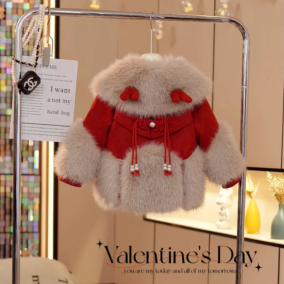 女童装冬款2023新款红色派克服外套