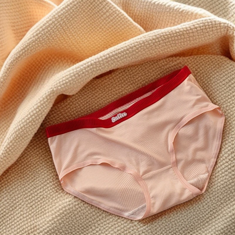 简约女士内裤中腰撞色纯棉三角裤少女舒适时尚高弹纯色