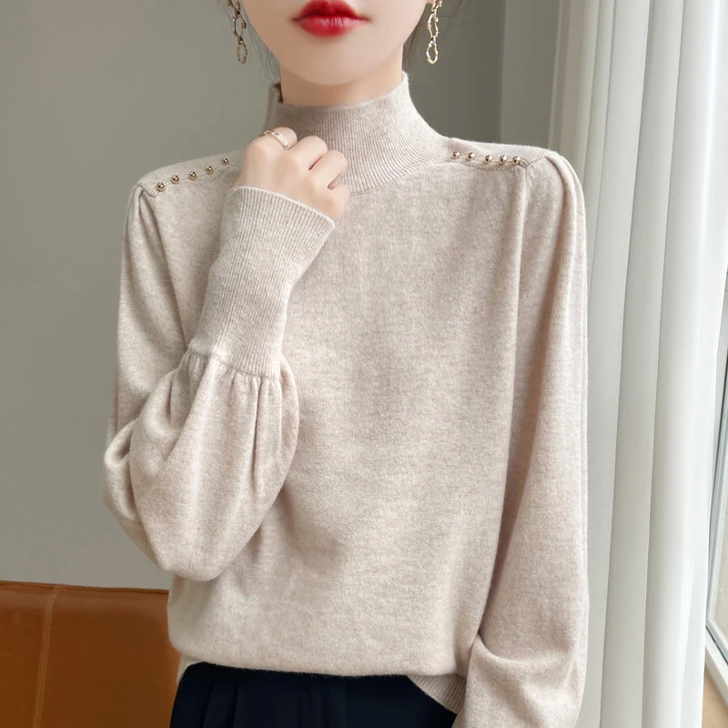 正品哥弟新款羊绒毛衣女秋冬加厚新款短宽松洋气半高领打底衫内搭