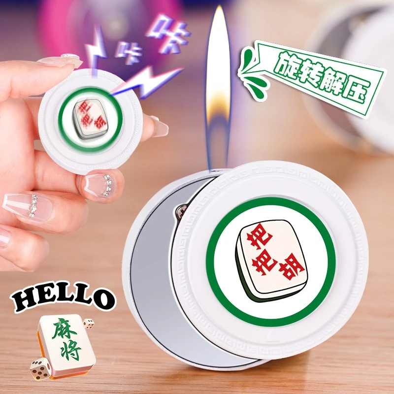 麻将磁吸可爱侧滑明火打火机创意把把胡迷你点烟器充气款送男友