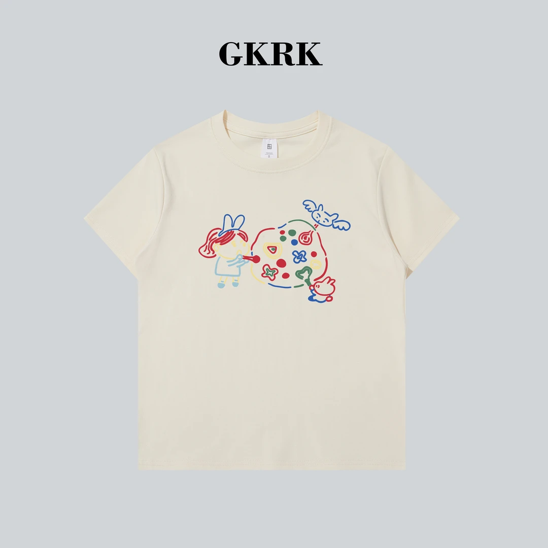 GKRK泡泡女孩2024新款夏季百搭正肩圆领休闲短袖T恤女T319
