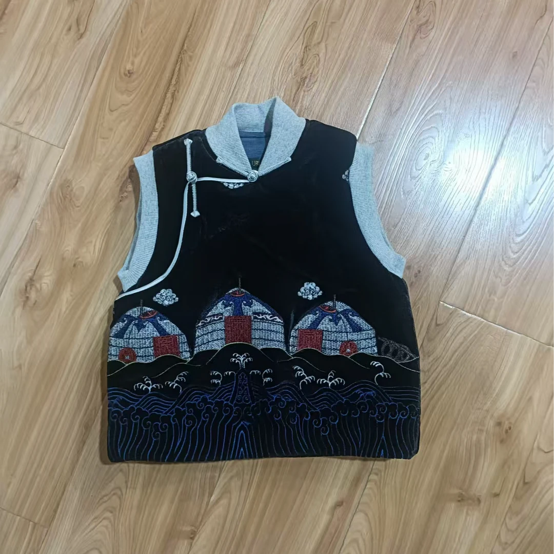 蒙古袍儿童加厚马甲服装黑色童装马夹国风元素