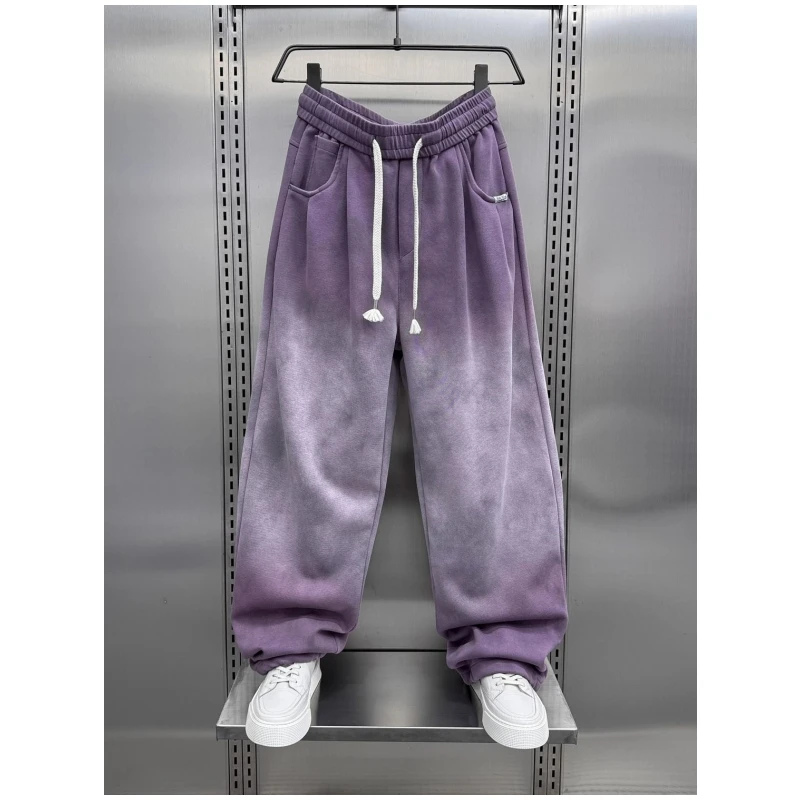 特大码300斤美式渐变色休闲裤男装秋冬季新款宽松垂感阔腿拖地裤2