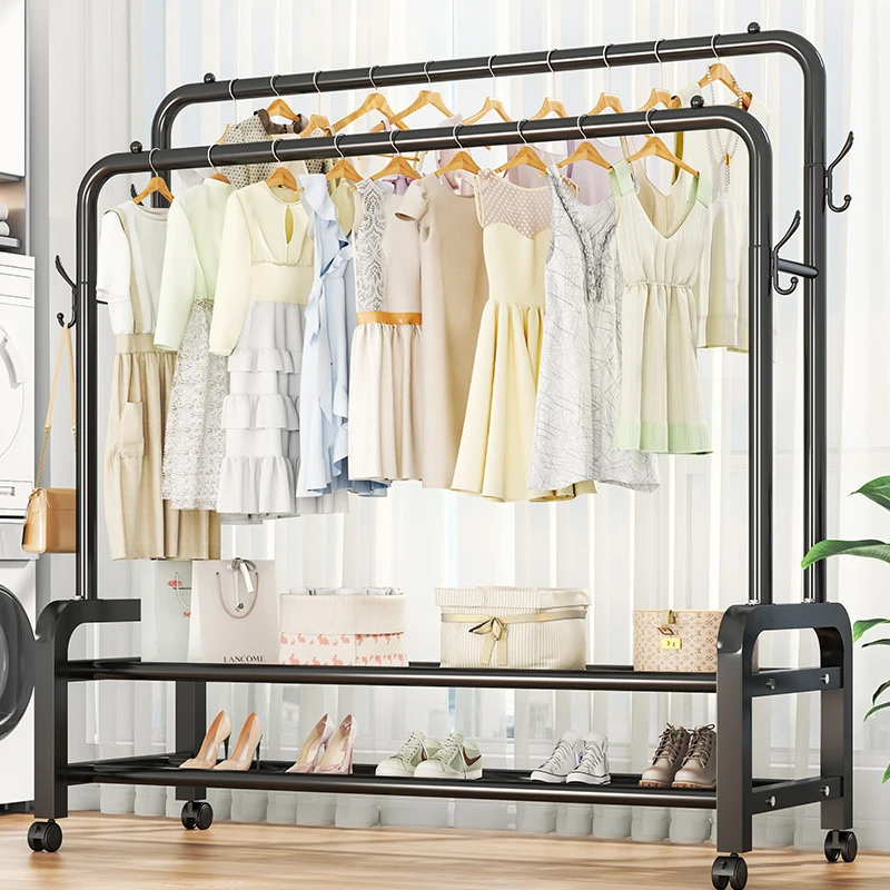 简易晾衣架架子室内专用家用卧室落地挂衣架阳台双杆衣服收纳