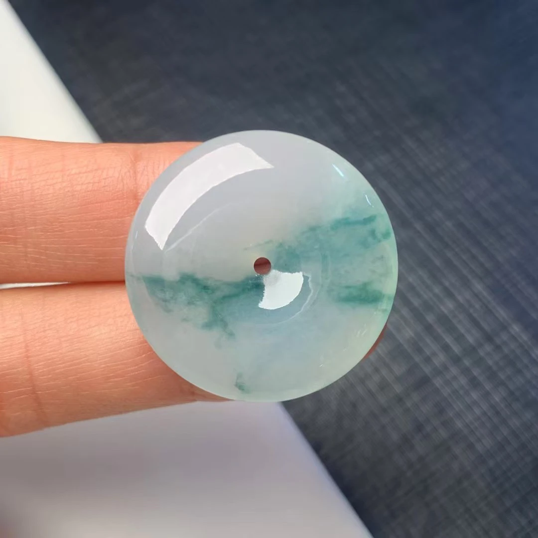 缅甸天然a货翡翠冰飘花平安扣 a5尺寸28.7/6.3