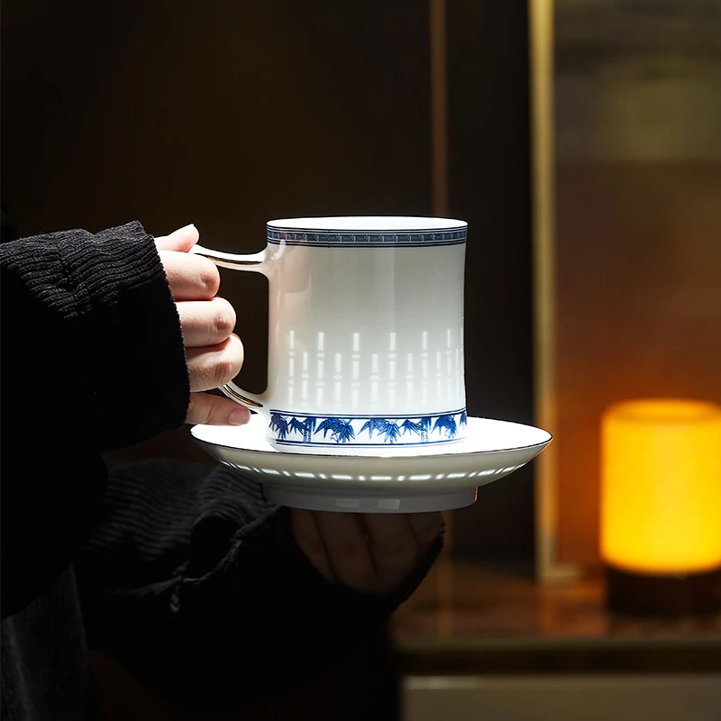 玉柏玲珑竹月泛影办公杯