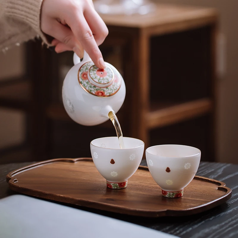 玉柏玲珑-祈福旅行茶具一壶两杯青花玲珑瓷