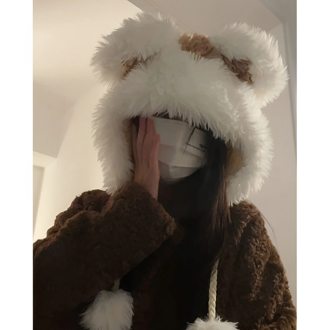 保暖小熊帽～秋冬百搭冬天护耳可爱雷锋帽子女网红毛绒飞行帽加厚