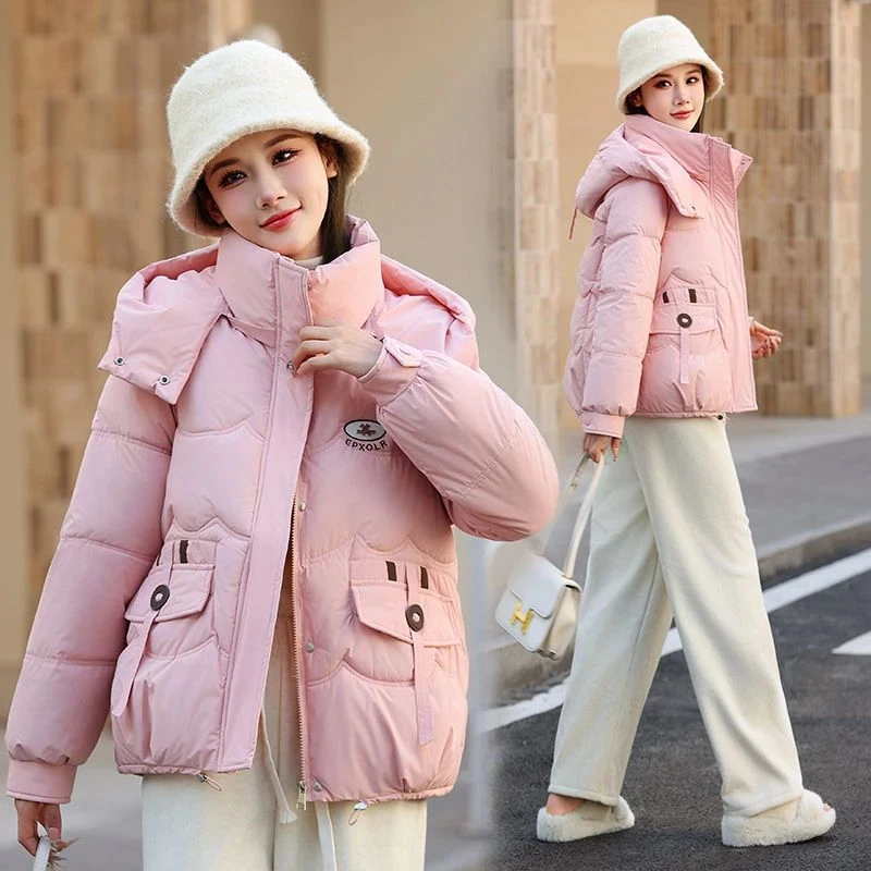 鸭鸭断码服女女冬季新款短款韩版可拆帽宽松显瘦外套时尚