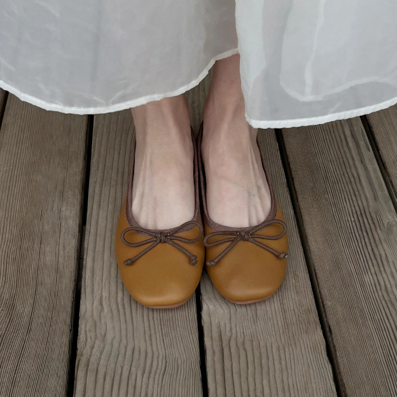 林印象手工女鞋平底奶奶鞋春夏季新款宽版捆边蝴蝶结浅口单鞋