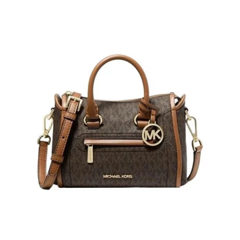 MICHAEL KORS 35F2GCCC5B CARINE小号老花拼焦糖机车包21.5*15*10