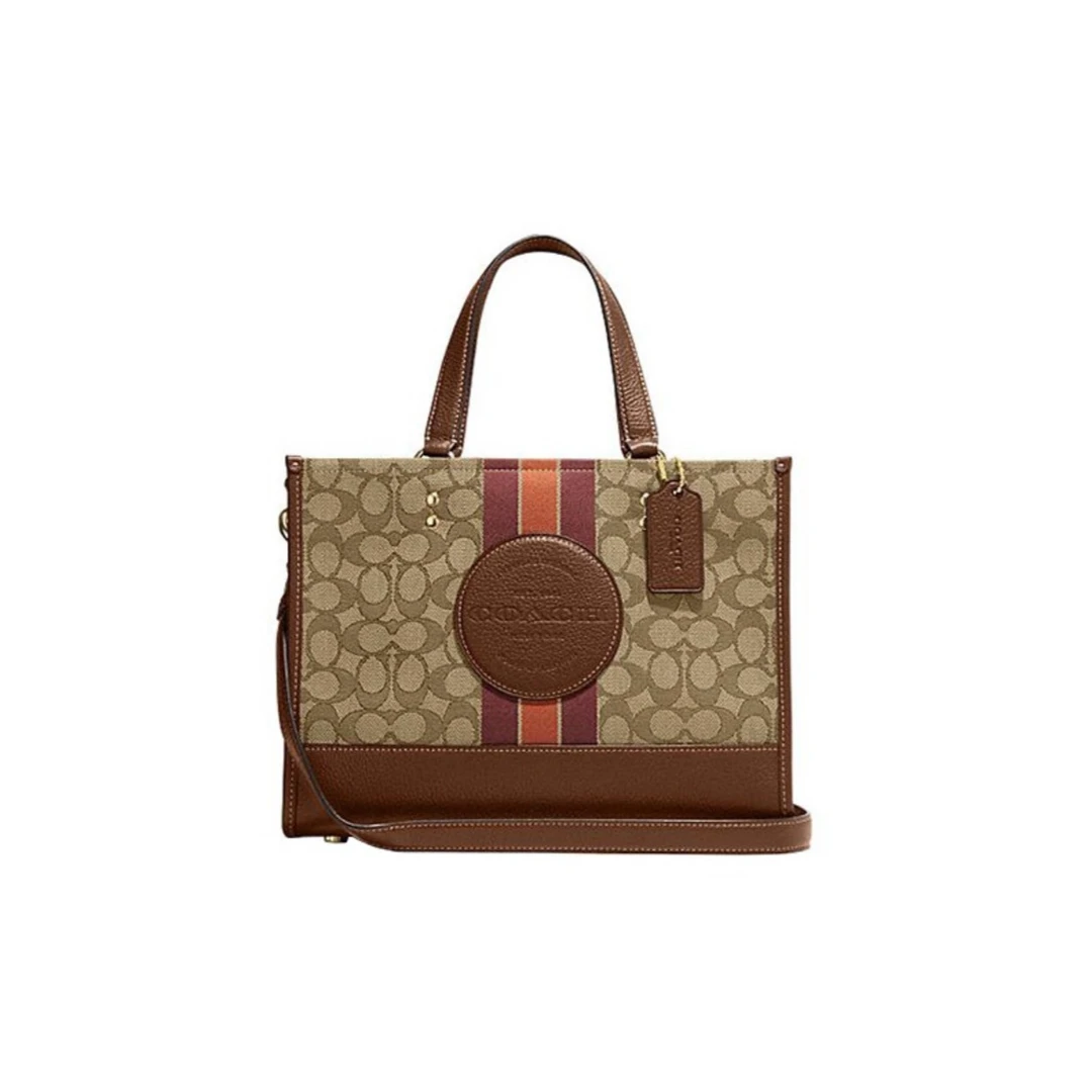 COACH/蔻驰 C8448 IMVGB DEMPSEY卡其拼棕中号托特包 29.5*22*13