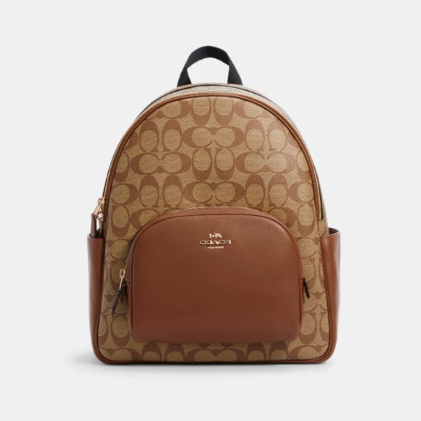 COACH/蔻驰 5671 IME74 COURT卡其拼焦糖色中号双肩包 28*32*11