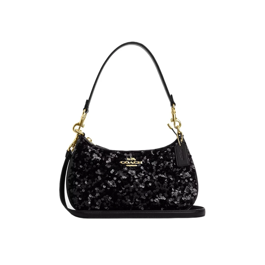 COACH/蔻驰 CO951 IMBLK TERI黑色亮片女款腋下包 24.5*15.5*7 .5