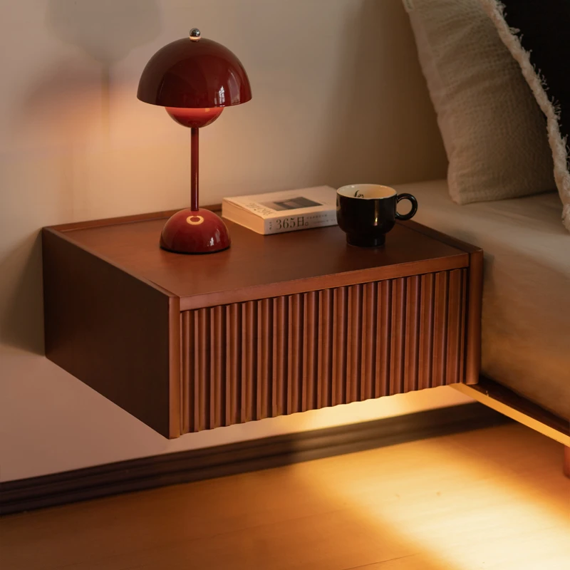 小万家具实木悬浮床头柜北欧小户型墙壁悬挂储物柜床边收纳柜