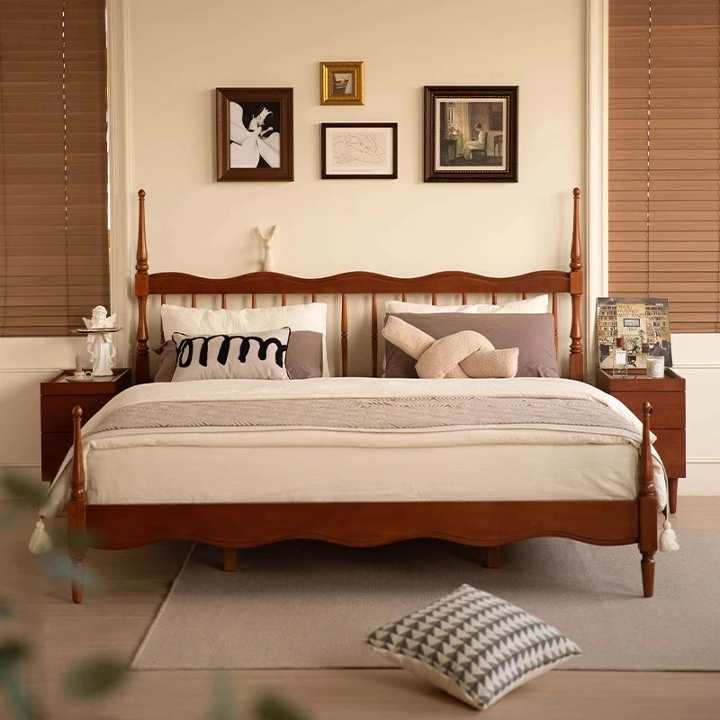 小万家具北欧复古全实木床小户型简约1.5/1.8米主卧室双人床