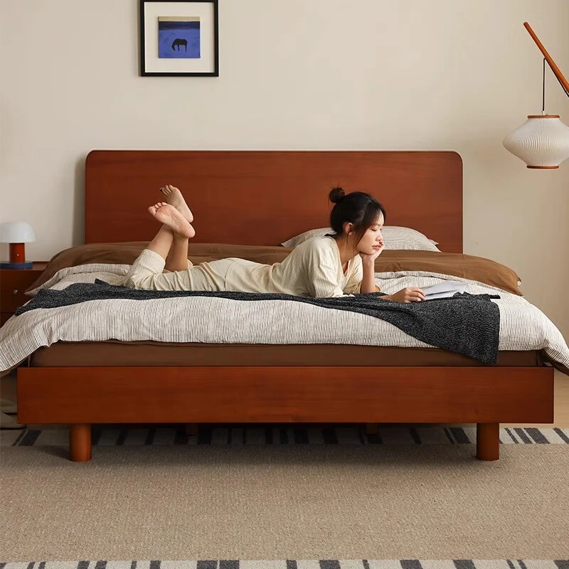 小万家具实木床悬浮主卧床1.5米1.8复古双人床卧室家具加粗8腿