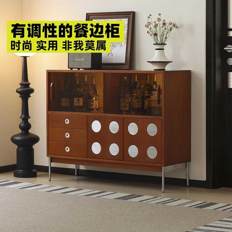 小万家具中古餐边柜复古客厅储物收纳柜家用小户型轻奢玻璃酒水柜