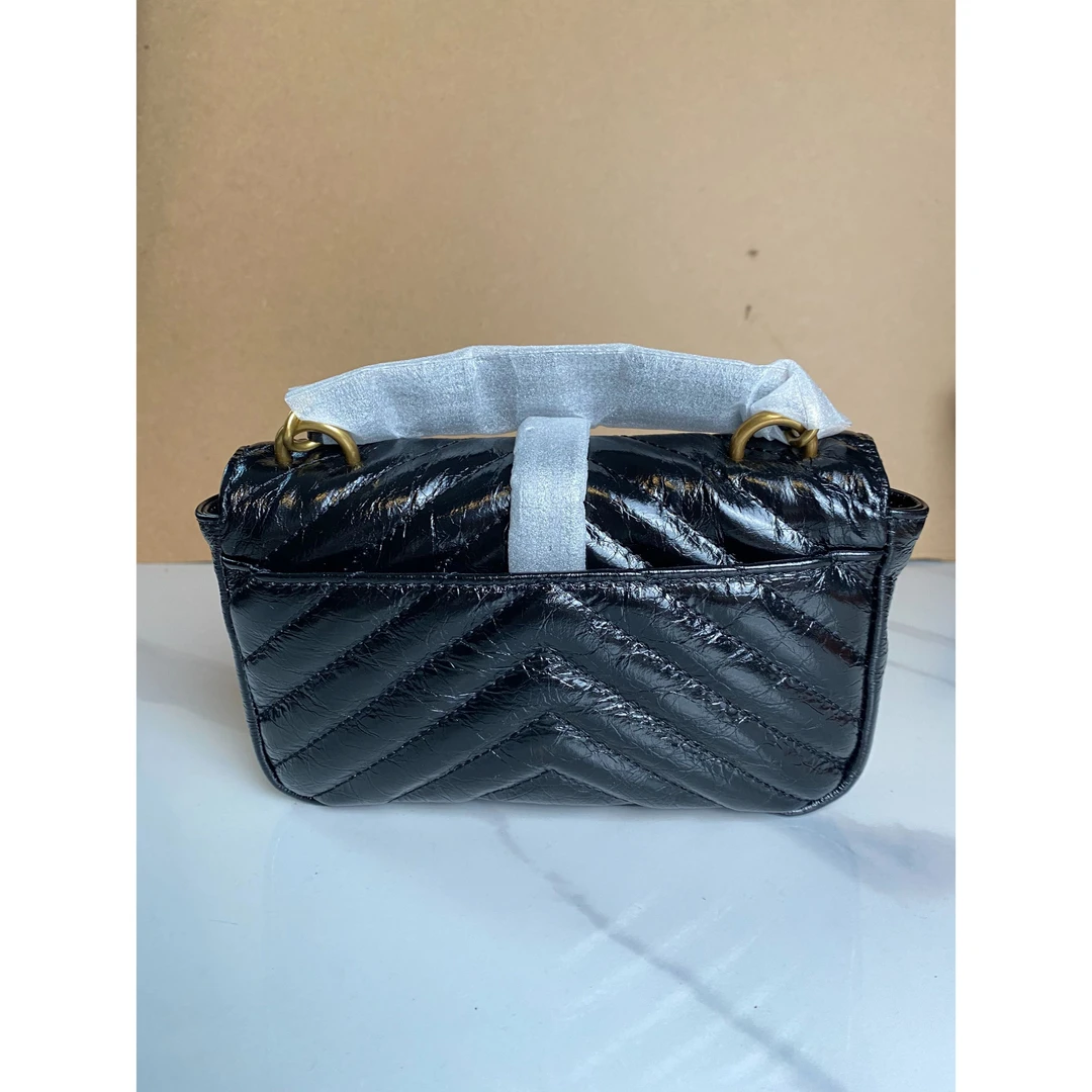 DY/大尹 .779430黑 对版头层牛皮手工单肩腋下包