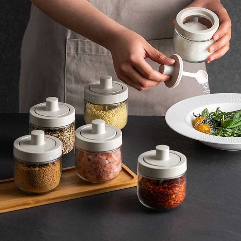 厨房勺盖一体玻璃调料罐子家用盐罐调料盒调味罐