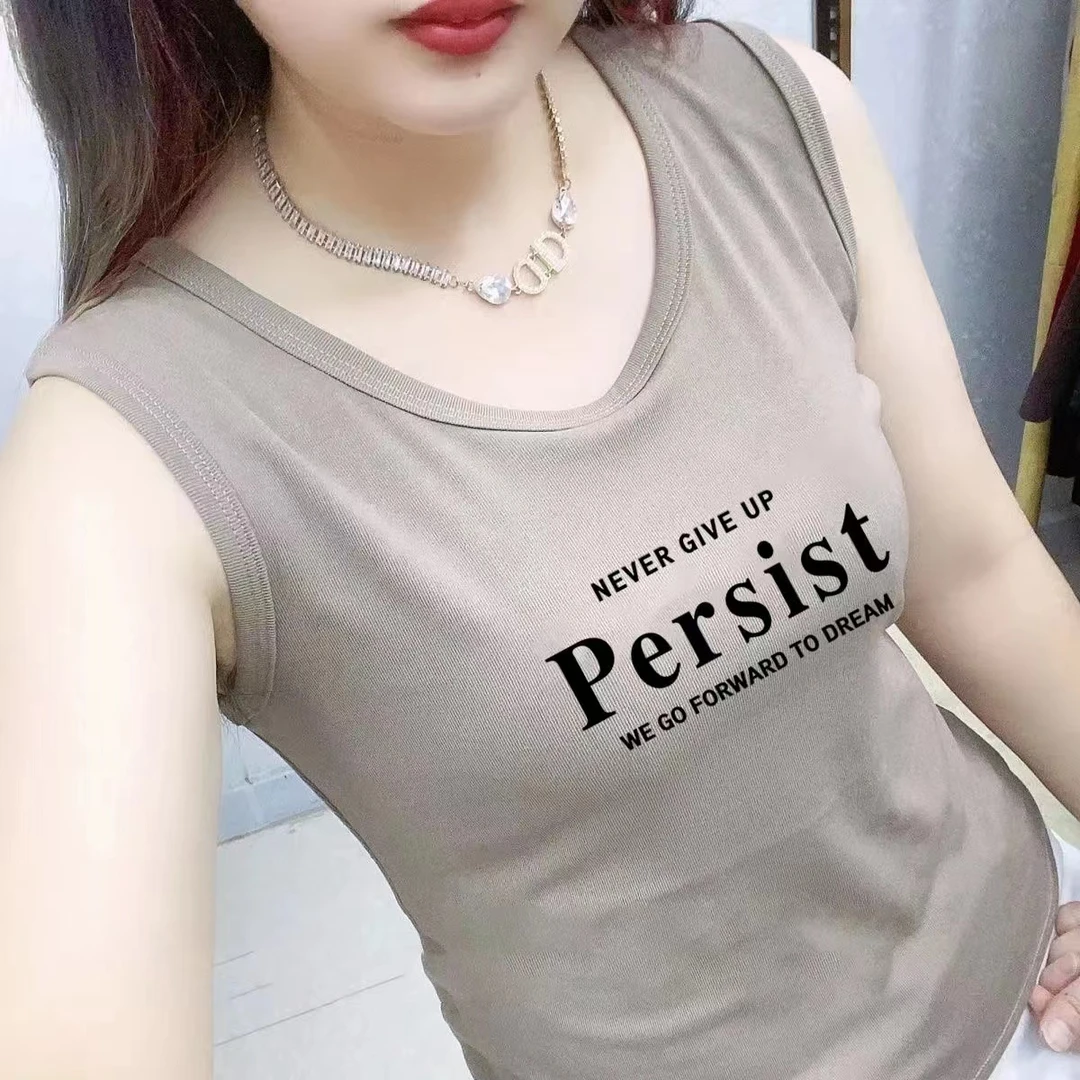 夏季新款无袖T恤女背心圆领吊带外穿洋气宽肩修身背心夏天打底衫