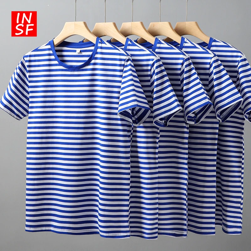 正品海魂衫体能训练服蓝白条纹短袖t恤男士运动训练夏季体恤圆领