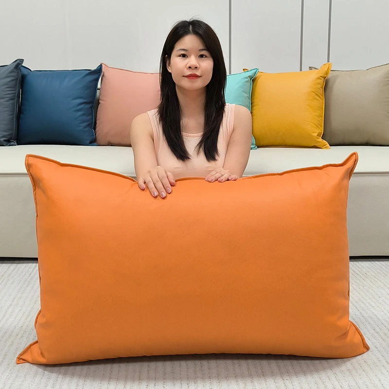 2025新款科技布抱枕皮质爱玛橙大靠垫客厅长方形枕头靠枕套不含芯