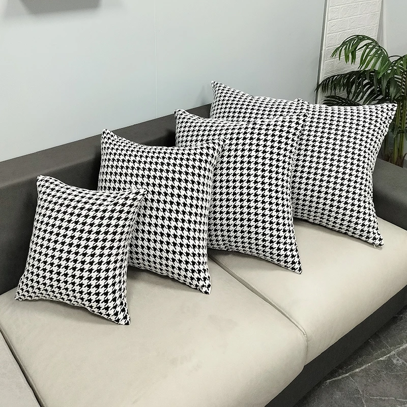 北欧千鸟格抱枕沙发客厅轻奢黑白格子抱枕套不含芯靠垫靠枕可拆洗
