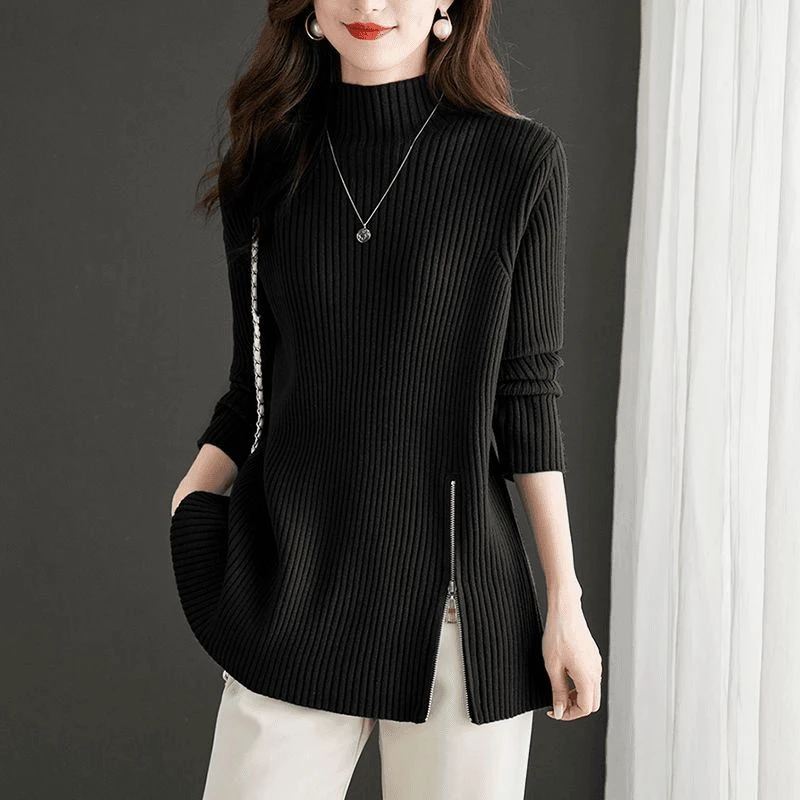 半高领打底衫中长款毛衣女2024秋冬新款宽松内搭外穿针织长袖上衣