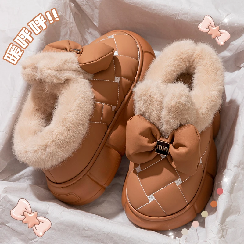 2025新款雪地靴女包跟蝴蝶结棉拖鞋冬季外穿居家保暖防滑高帮棉鞋