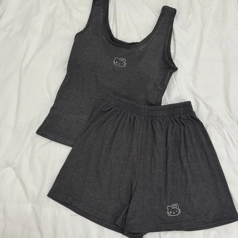 夏季新款可爱凯蒂kt猫莫代尔棉睡衣女卡通背心短裤可外穿家居服