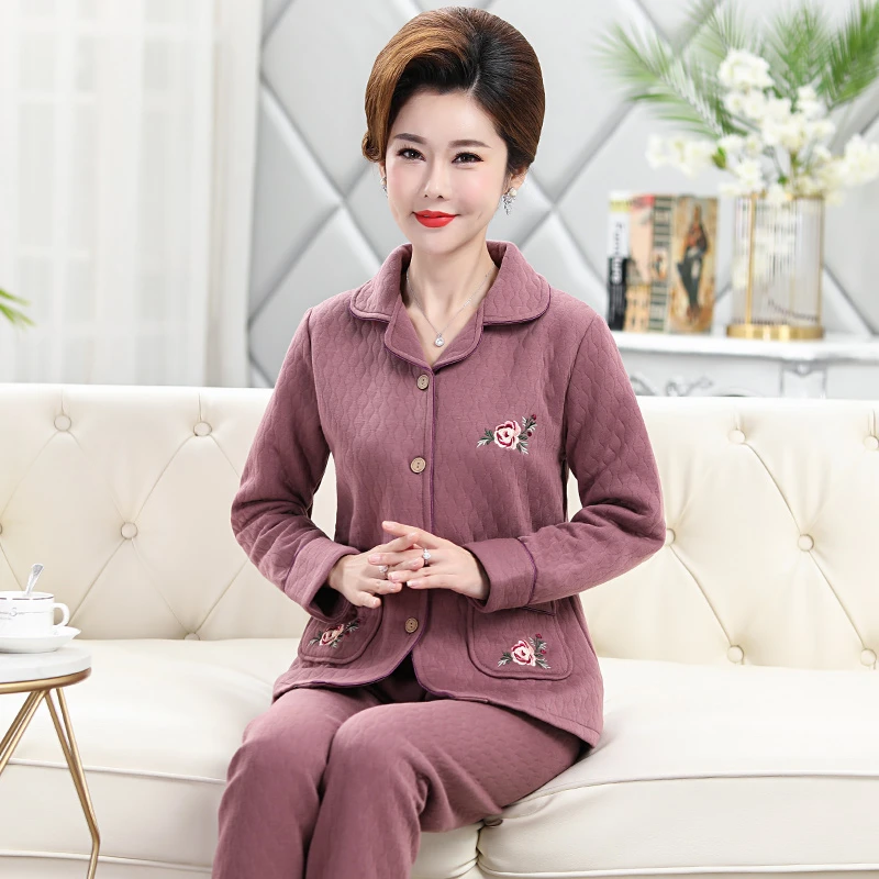 中年妈妈睡衣2023年秋冬款开衫保暖长袖加厚大码可外穿家居服套装