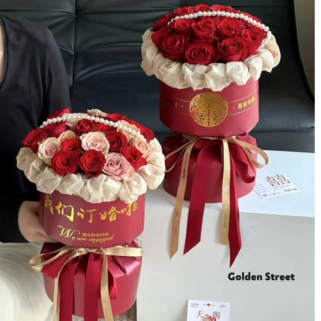 泽林新款婚庆红色小香风一体式定型片结婚订婚小香风花束包装布