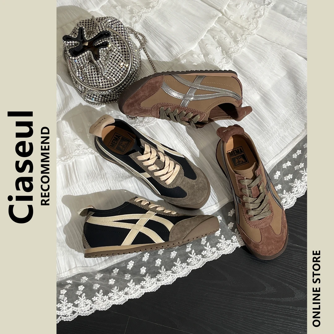 2.5cm复古鬼虎德训鞋女2024新款秋季真皮小众百搭休闲运动阿甘鞋