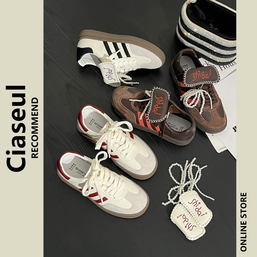 3cm美拉德德训鞋女2024新款翻盖时尚真皮复古休闲鞋厚底运动板鞋