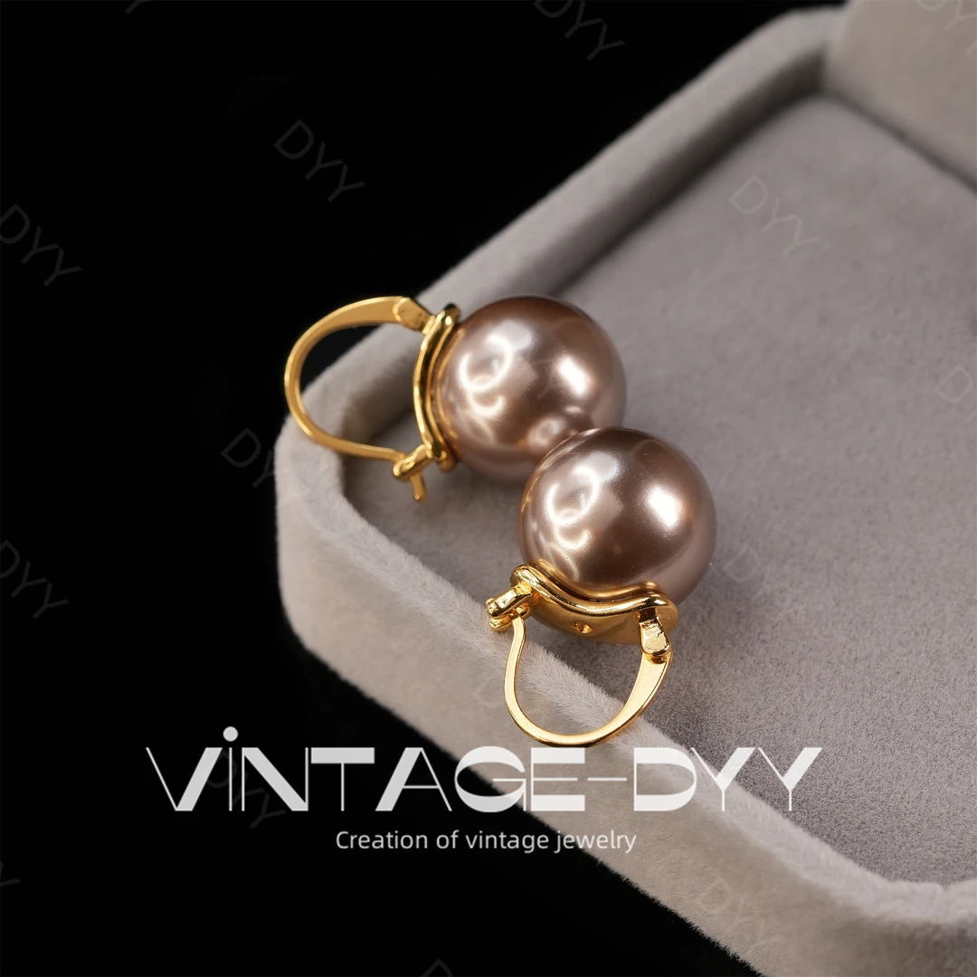 合金仿珍珠耳饰 复古气质香槟色简约珠珠圆润百搭宫廷风耳环