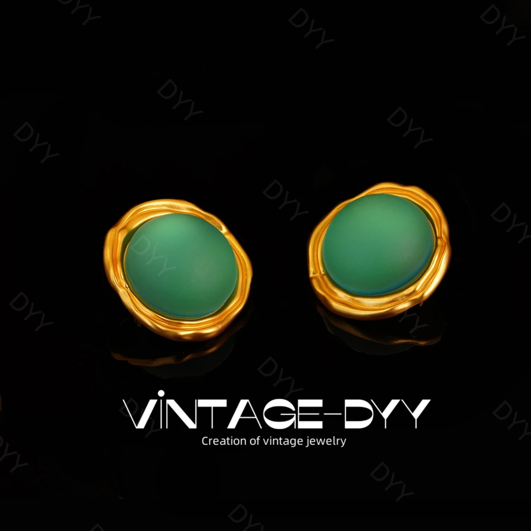 合金亚克力耳饰 中古风vintage碧眼FOX包边设计气质耳钉耳拍
