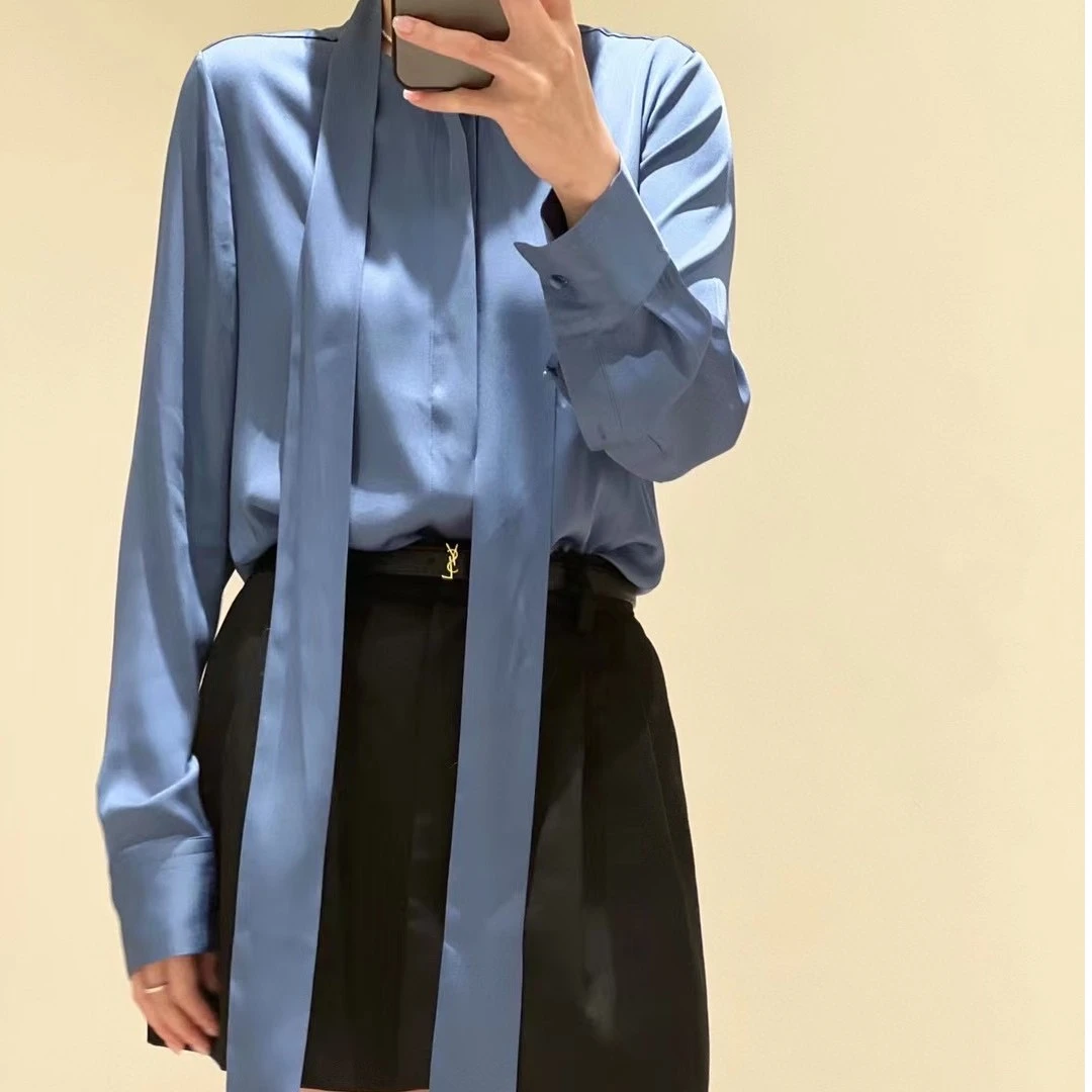 MG 早春时尚简约通勤别致独特知性垂顺真丝上衣