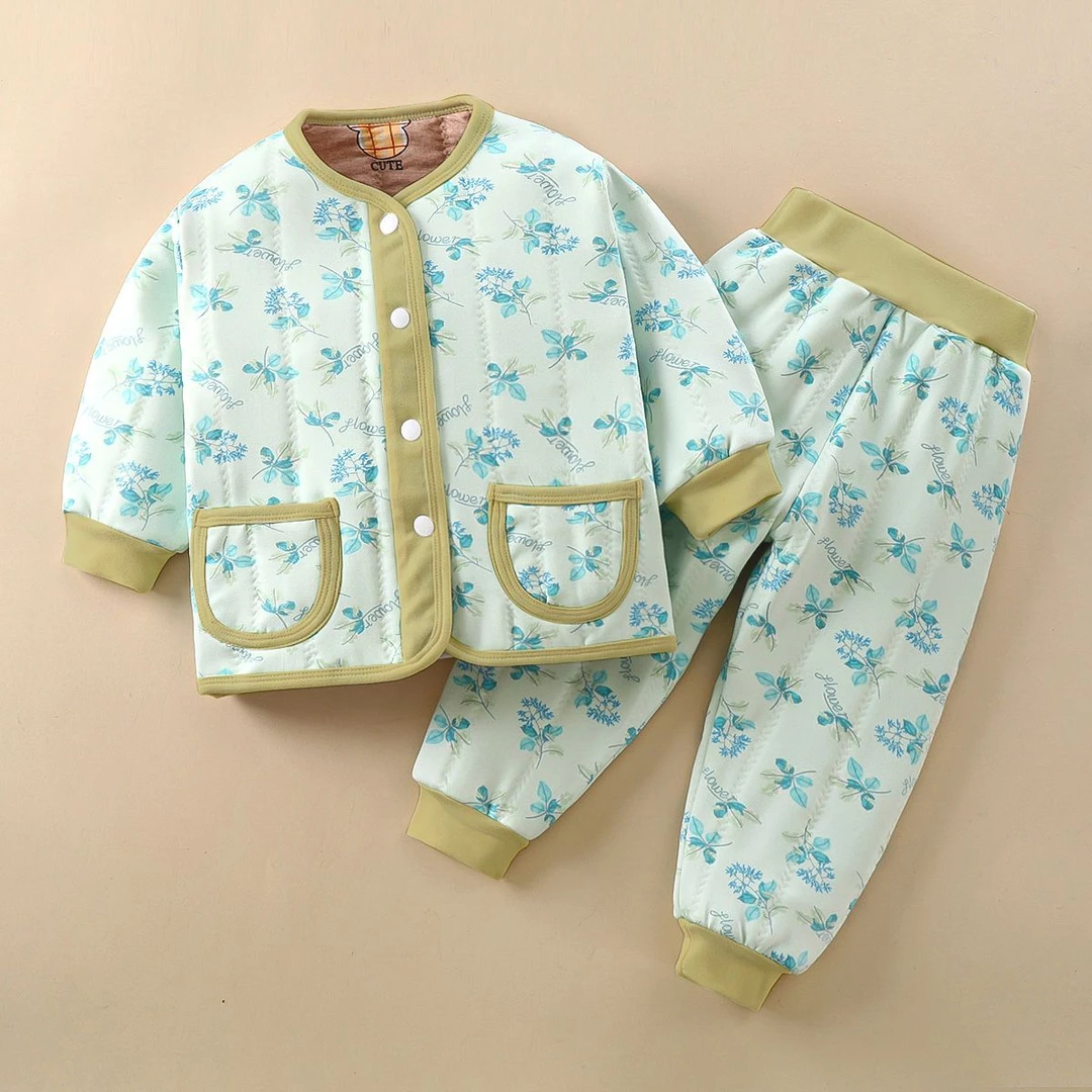 儿童三层夹棉内衣套装男童女童棉袄棉裤加棉内穿保暖家居服秋冬款