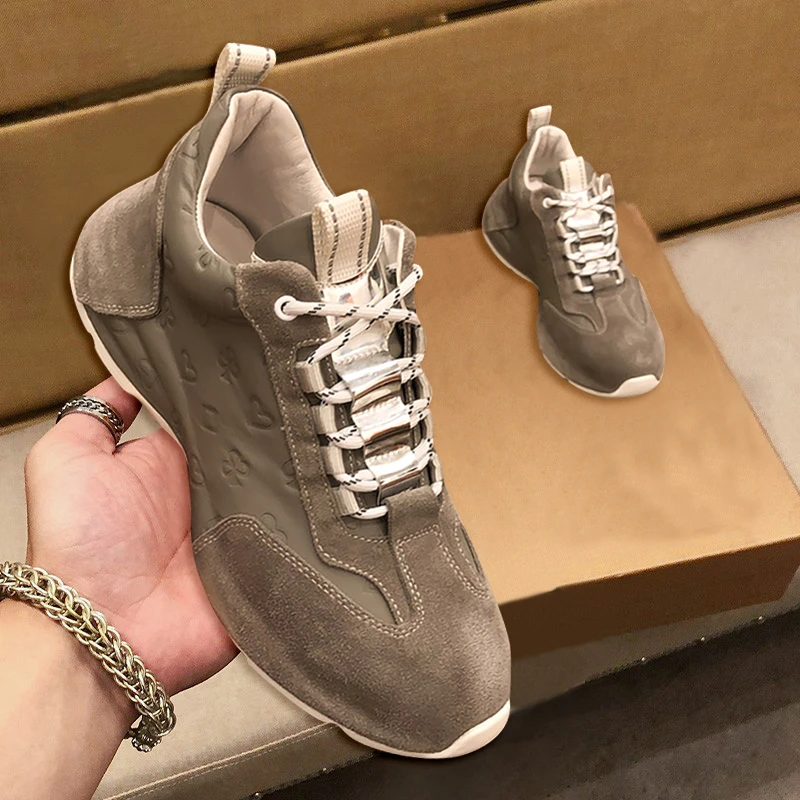 欧洲站男鞋2022新款高级感翻毛皮潮牌老爹鞋男真皮厚底运动休闲鞋