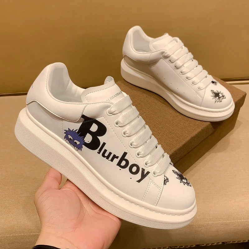 鞋子男款春季昆昆男头层牛皮男厚底男士涂鸦男鞋潮轻奢休闲时尚