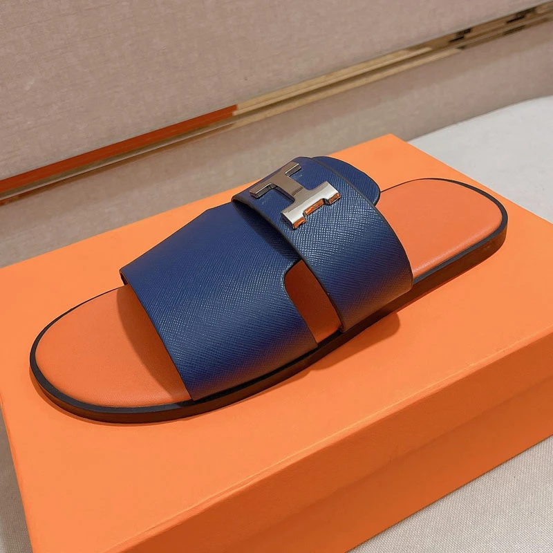 欧洲站拖鞋男真皮半拖凉一字夏季时尚室外穿轻便平底男士休闲沙滩