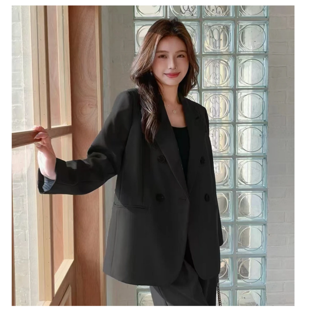 网红黑色简约时尚设计师休闲百搭气质韩版小西装两件套2372