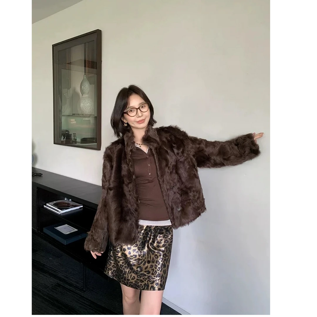 秋冬季纯色加绒加厚款百搭石狐皮草外套241018